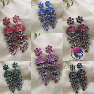 Trending Weightless Silver Floral Stone Layer Long Jhumka