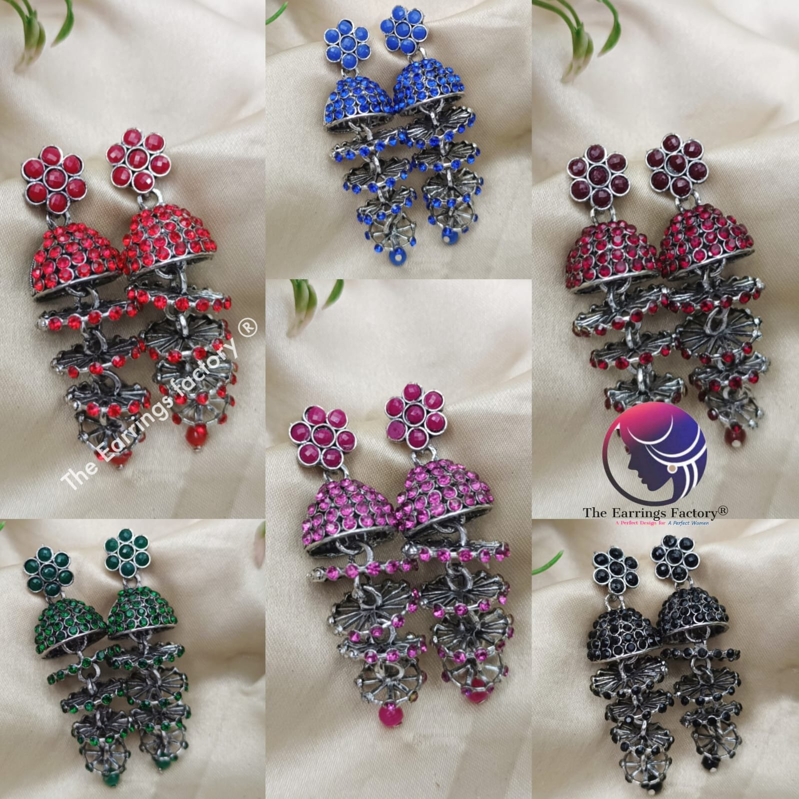 Trending Weightless Silver Floral Stone Layer Long Jhumka