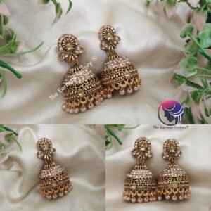 Traditional Golden Pearl beads stone jhumka