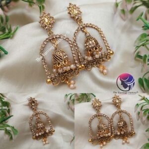 Traditional Golden Pearl beads Dangle stone jhumka