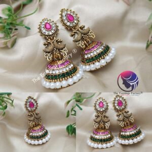 Traditional Golden Pearl beads Multi stone jhumka
