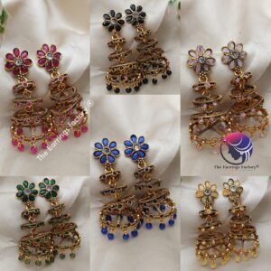 Trending Weightless Golden Floral Stone Layer Long Jhumka