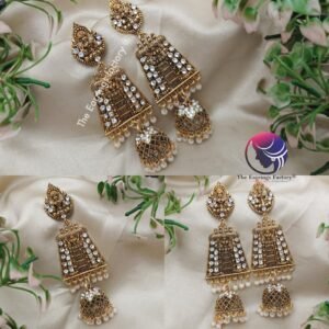 Traditional Golden Gopuram White stone Long Earrings Jhumka
