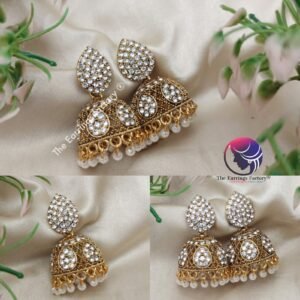 Traditional Golden Pearl beads White stone jhumka
