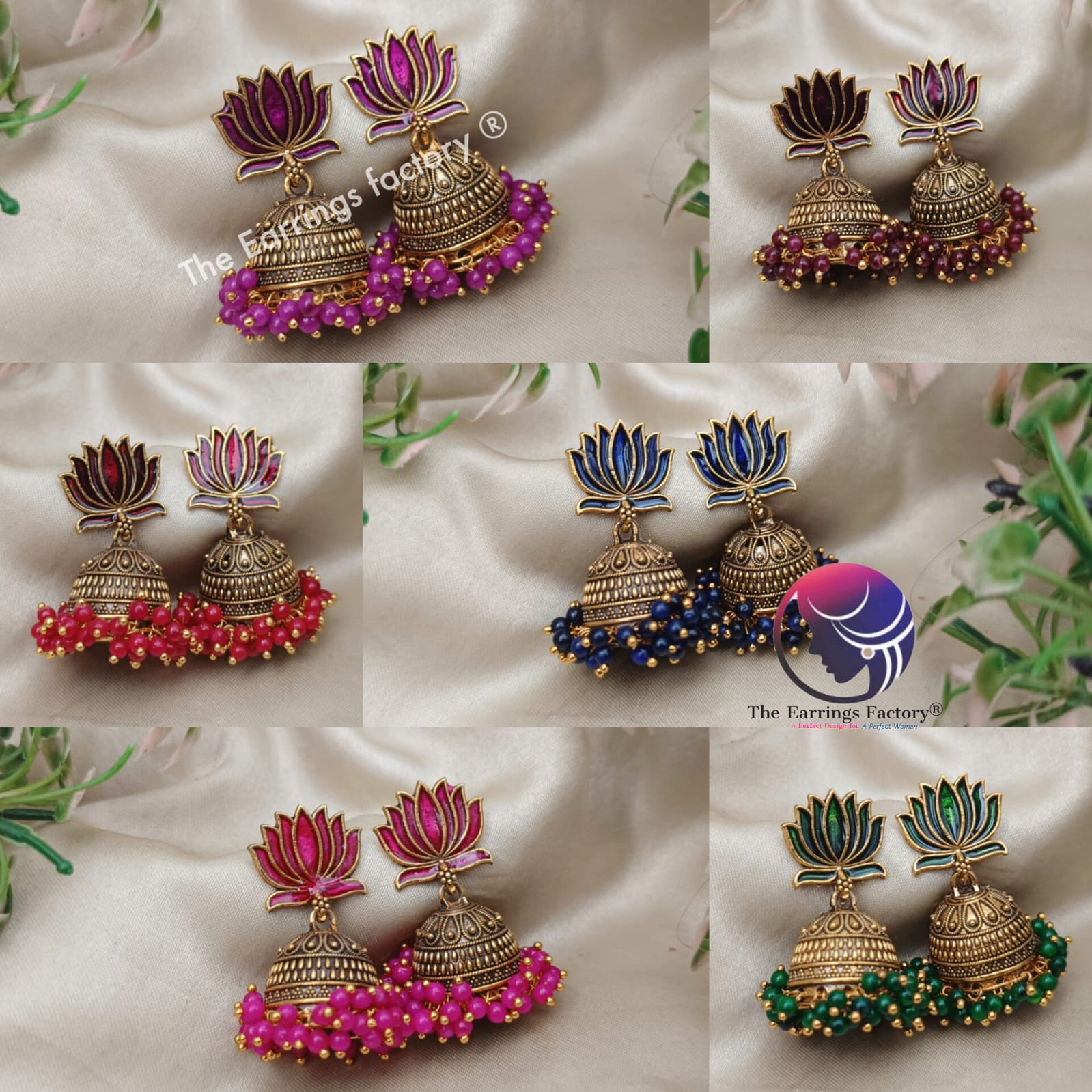 Traditional Golden Colourful Pearl beads Lotus jhumka