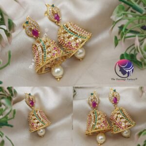 Traditional Antique Premium Multi Stone  Screw Back AD Stone Jhumka