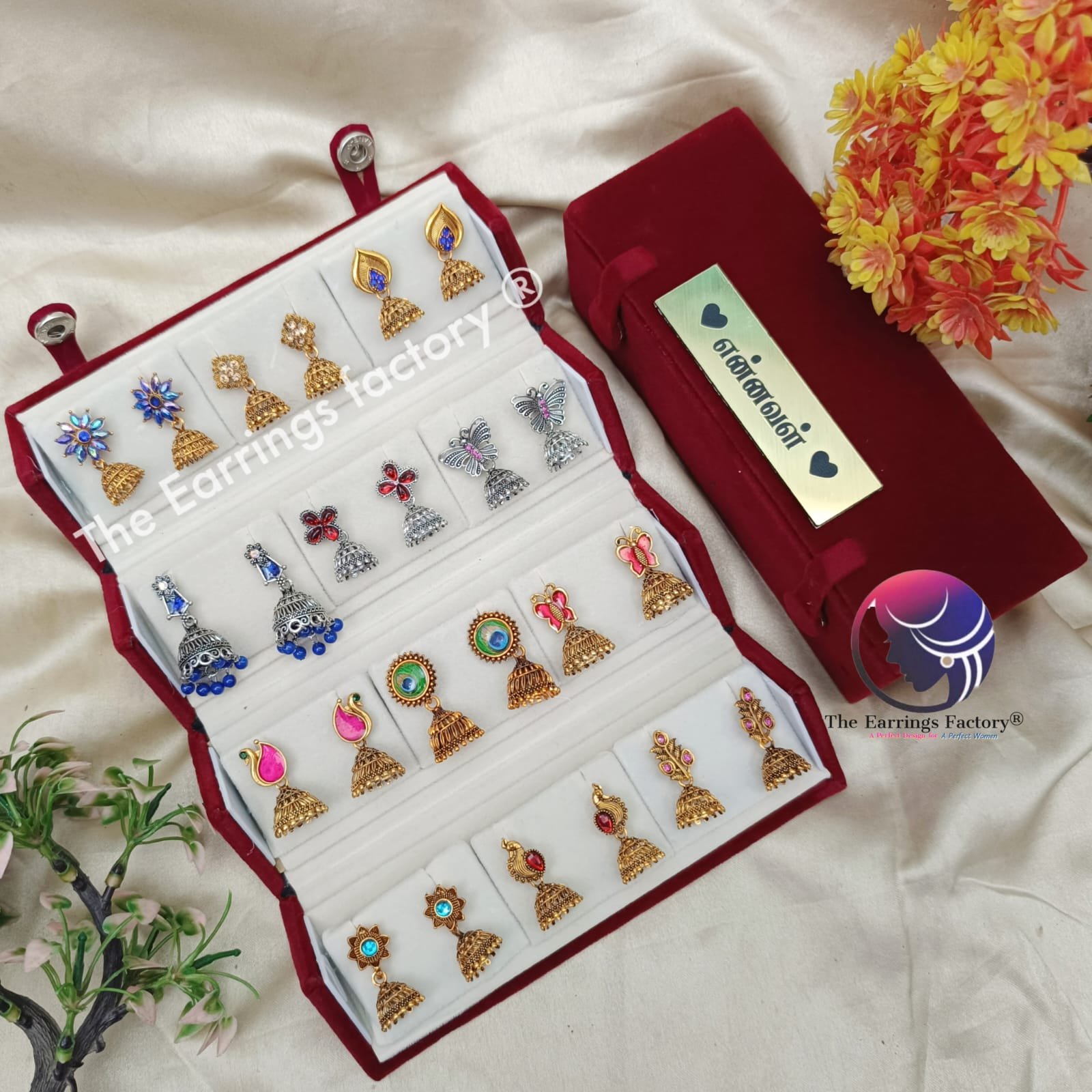 Set of 12 pair Earrings With Folding Jewellery box