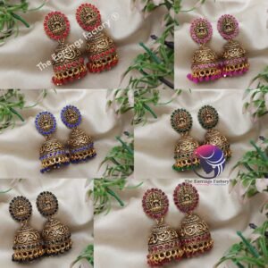 Traditional Golden lakshmi Colourful Pearl beads stone Temple jhumka
