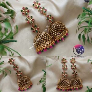 Traditional Weightless Golden Multi colourf Pearl beads  Floral Multi Stone Long  jhumka