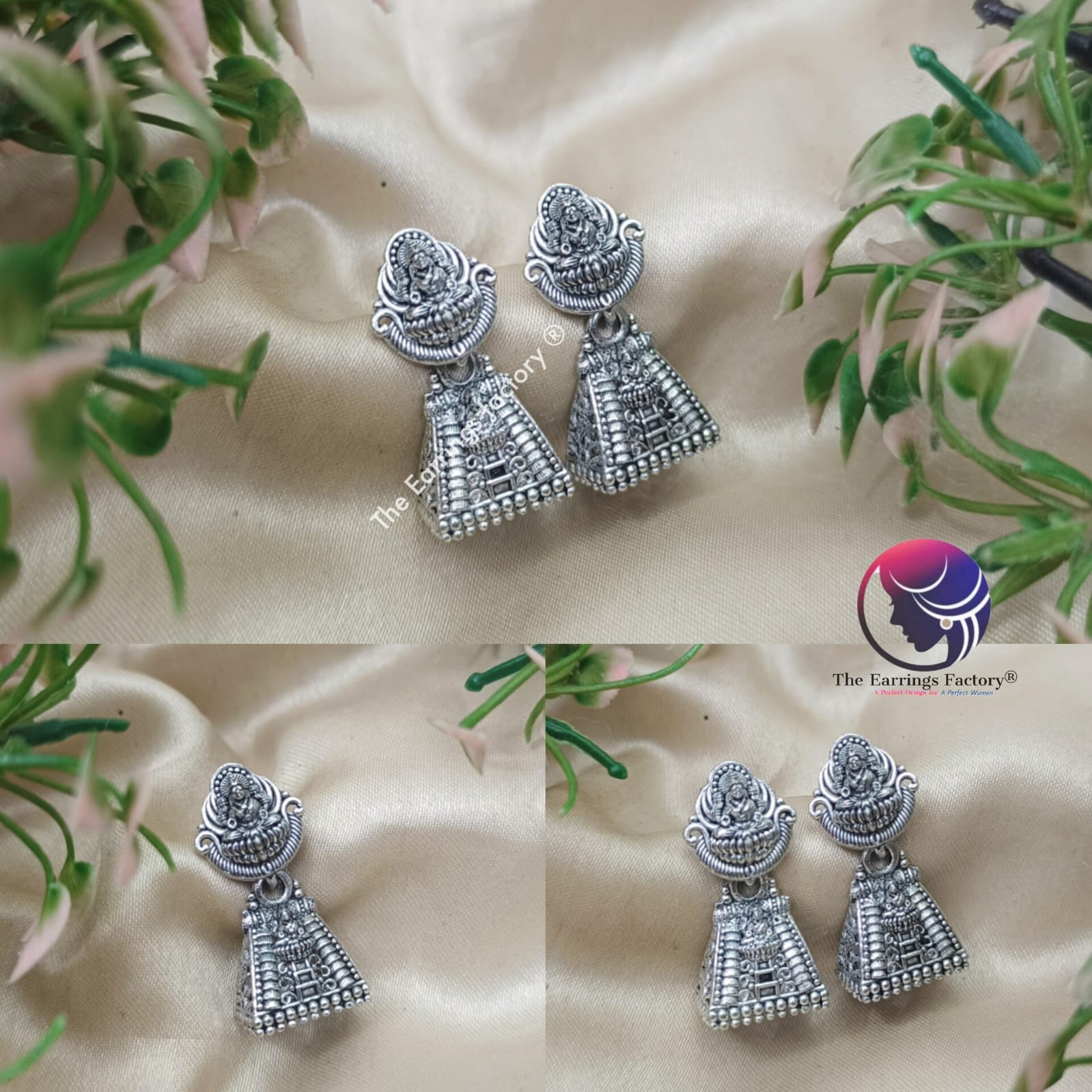 Traditional Gopuram Small Silver Temple Jhumka