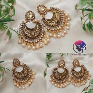 Trending Golden Pearl Beads Chandbali Stone Earrings