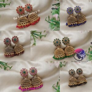 Traditional Golden Colourful Pearl Beads Stone Jhumka