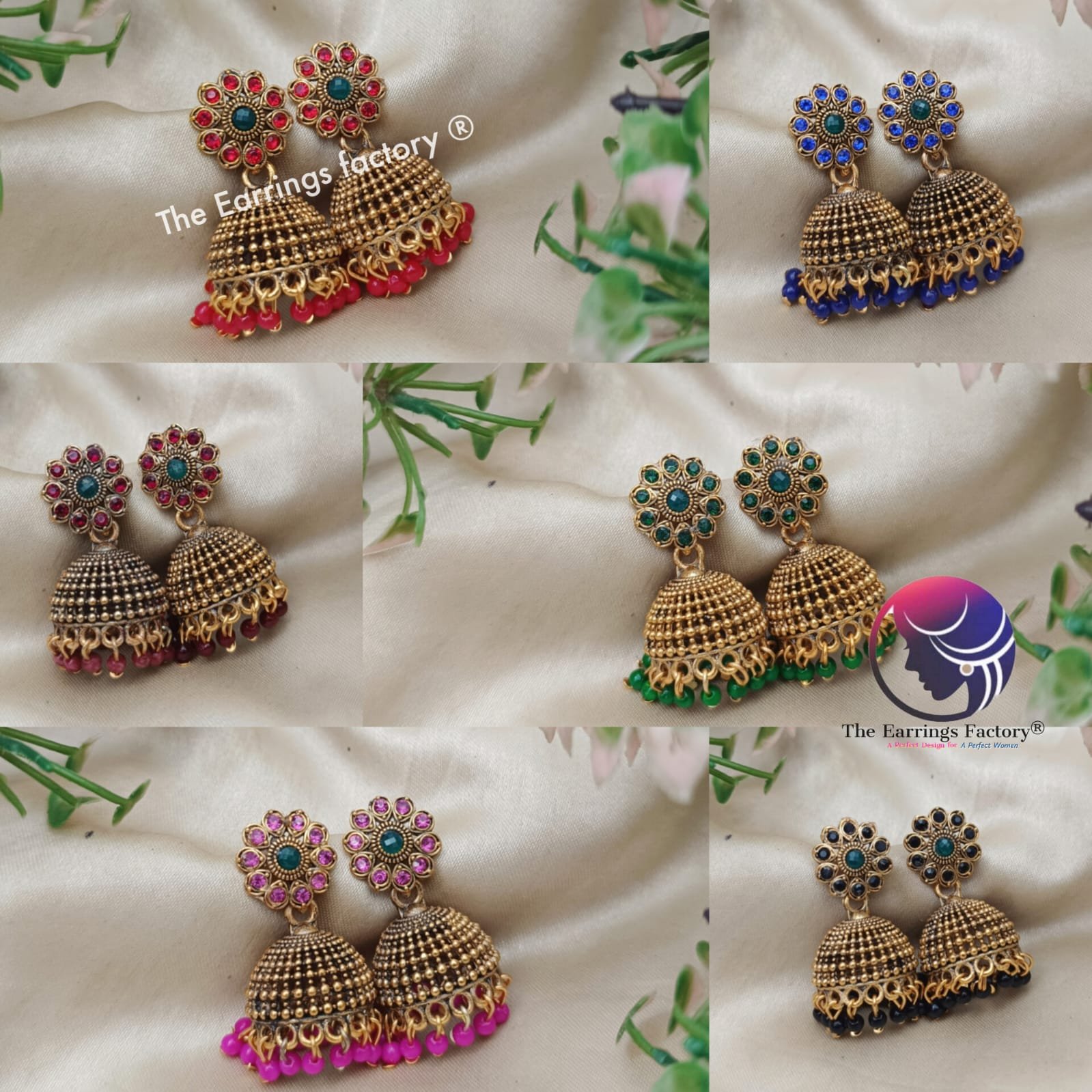 Traditional Golden Colourful Pearl Beads Stone Jhumka