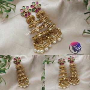 Traditional Antique Layer Multi Stone Jhumka
