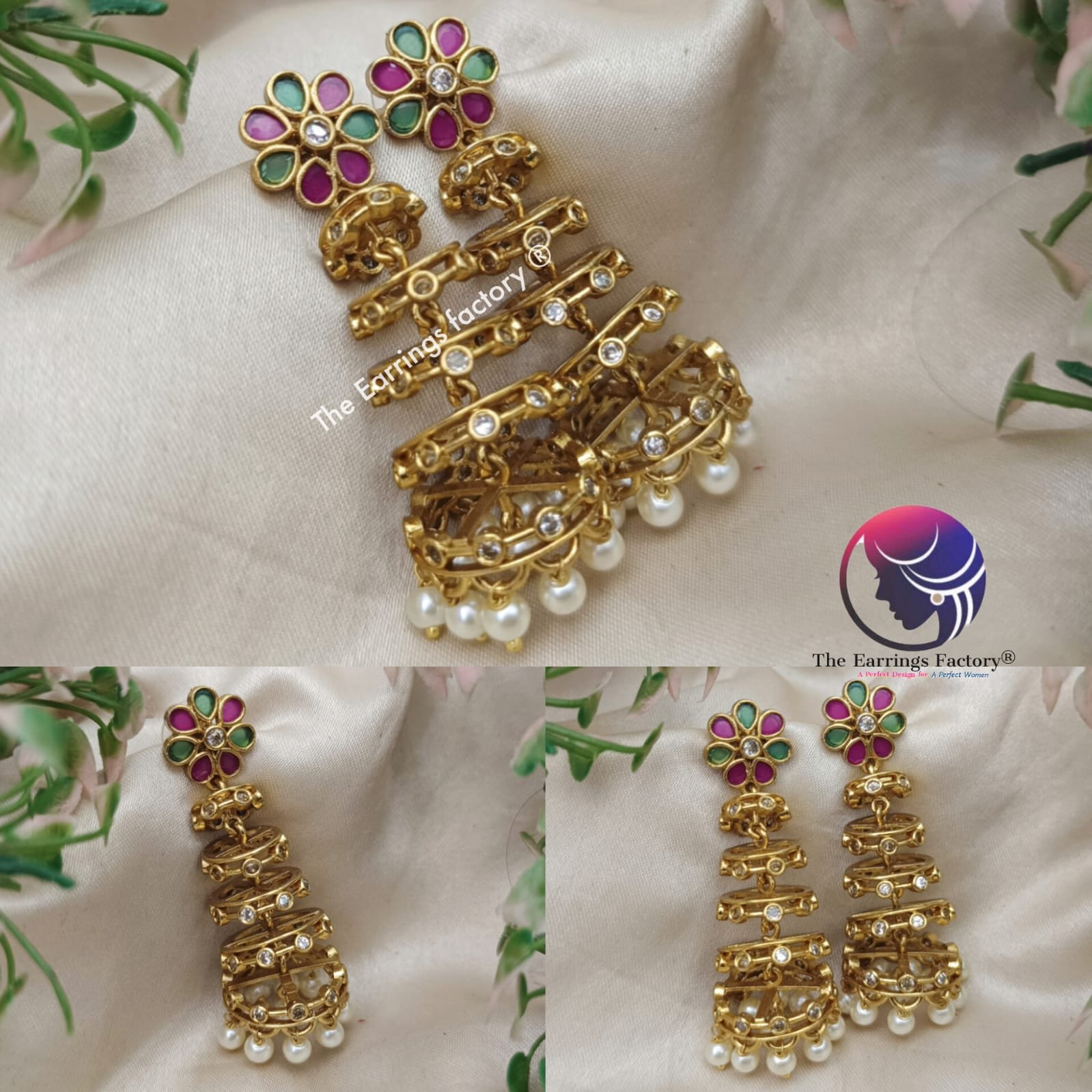 Traditional Antique Layer Multi Stone Jhumka