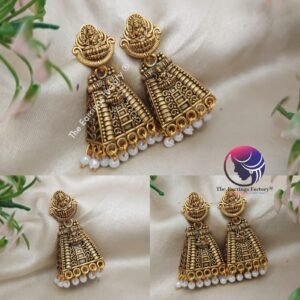 Traditional Gopuram Golden Pearl beads Lakshmi Jhumka