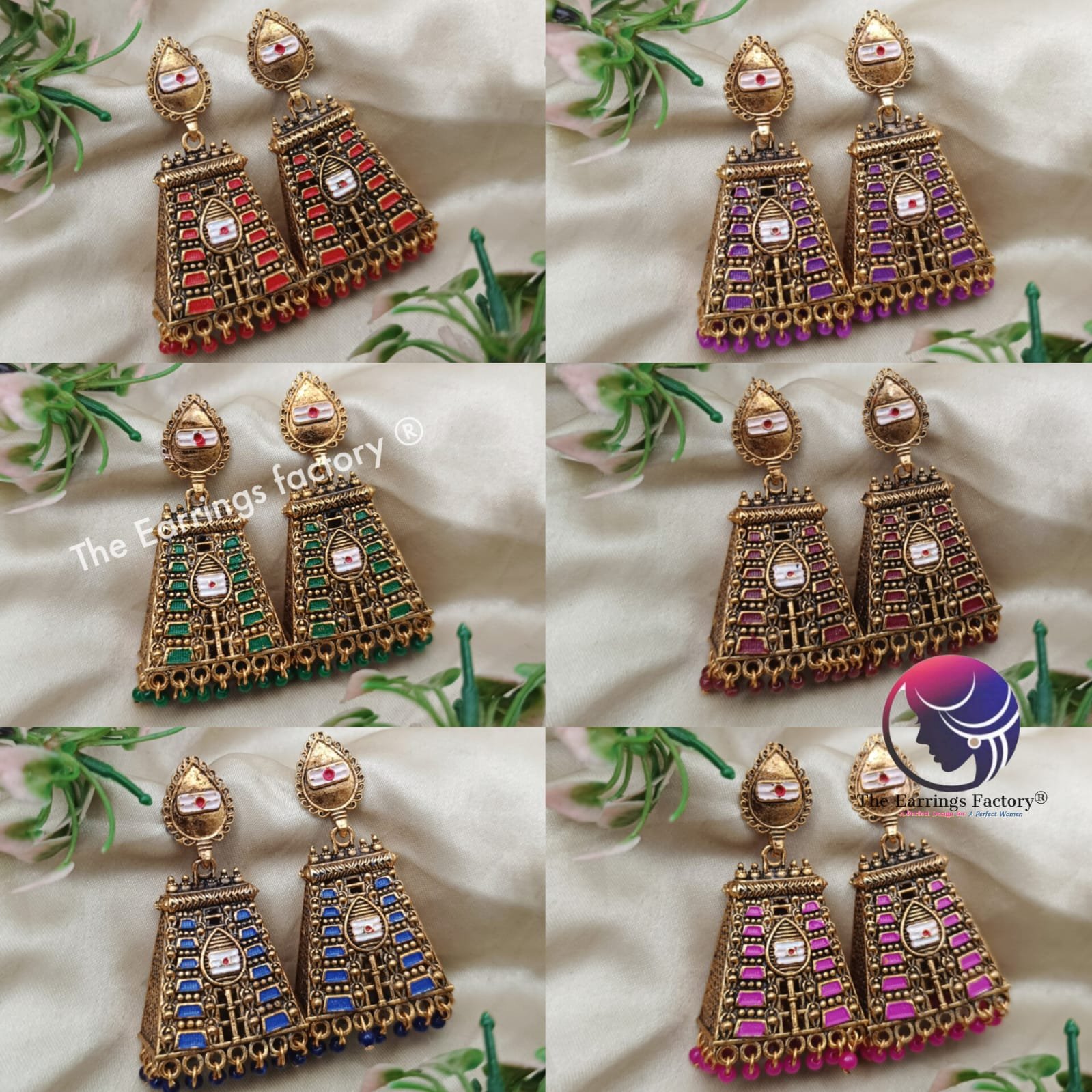 Traditional Gopuram Golden Colourful Pearl beads Stone Vel Jhumka