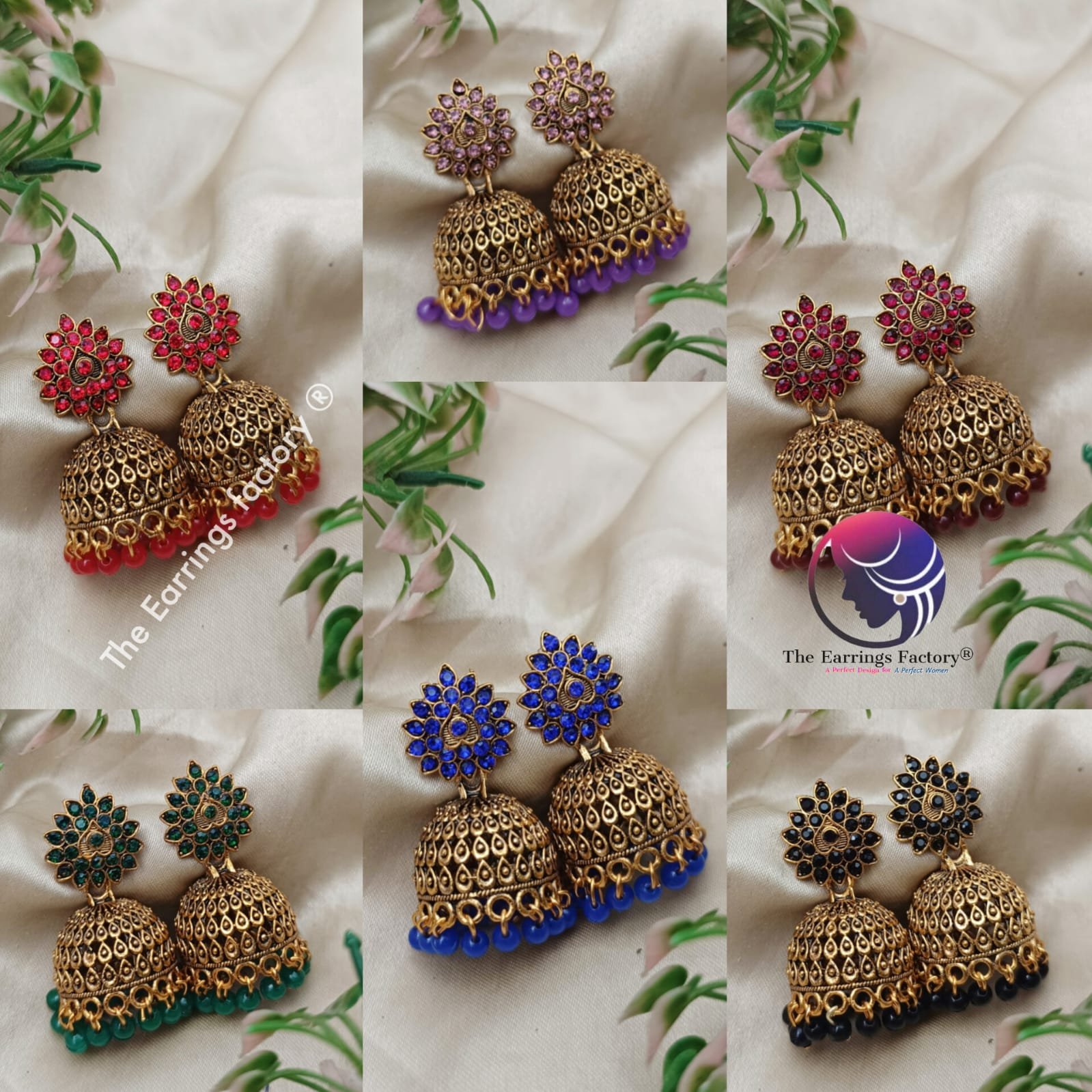 Traditional Golden Colourful Pearl Beads Stone Jhumka