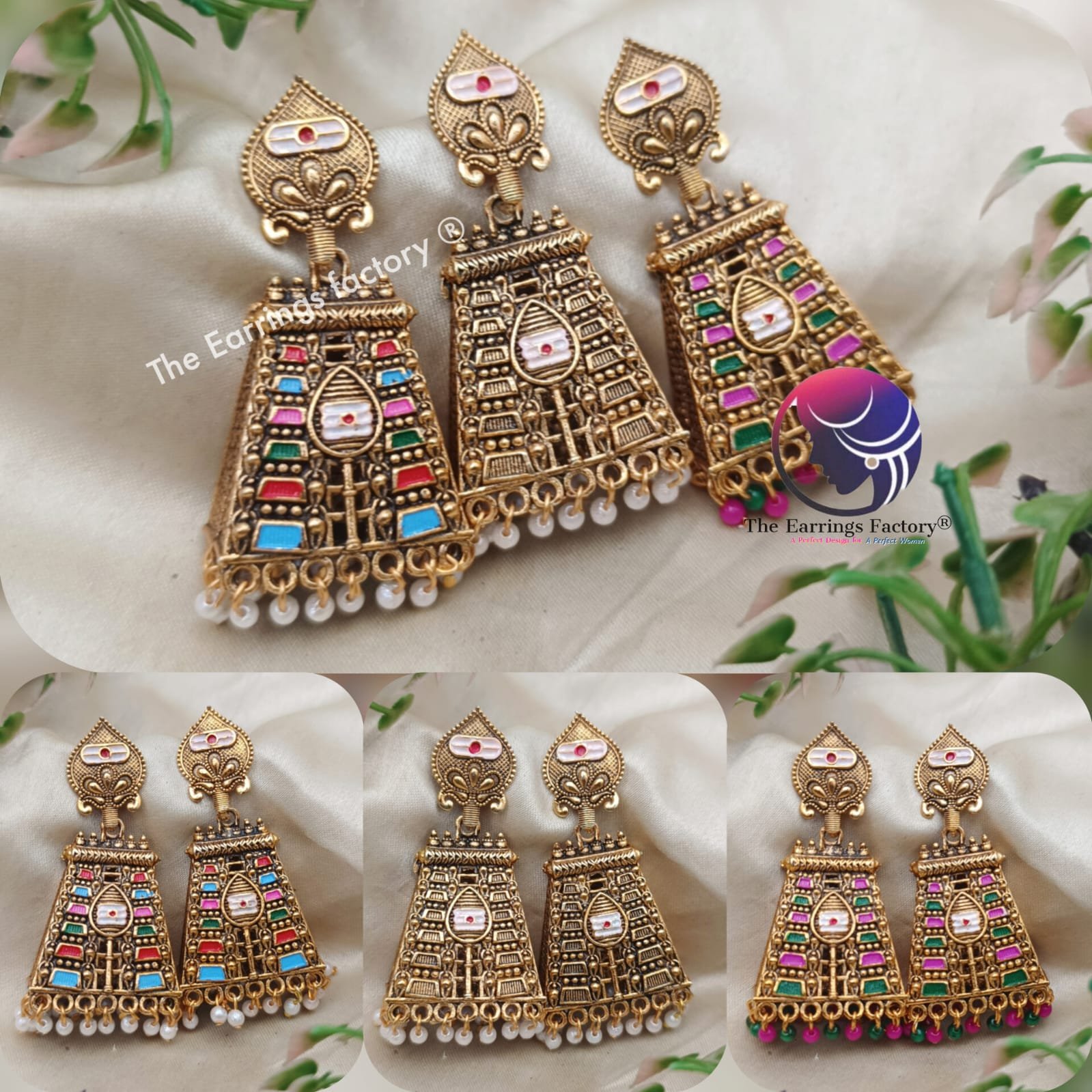 Traditional Gopuram Golden  Pearl beads Vel Jhumka