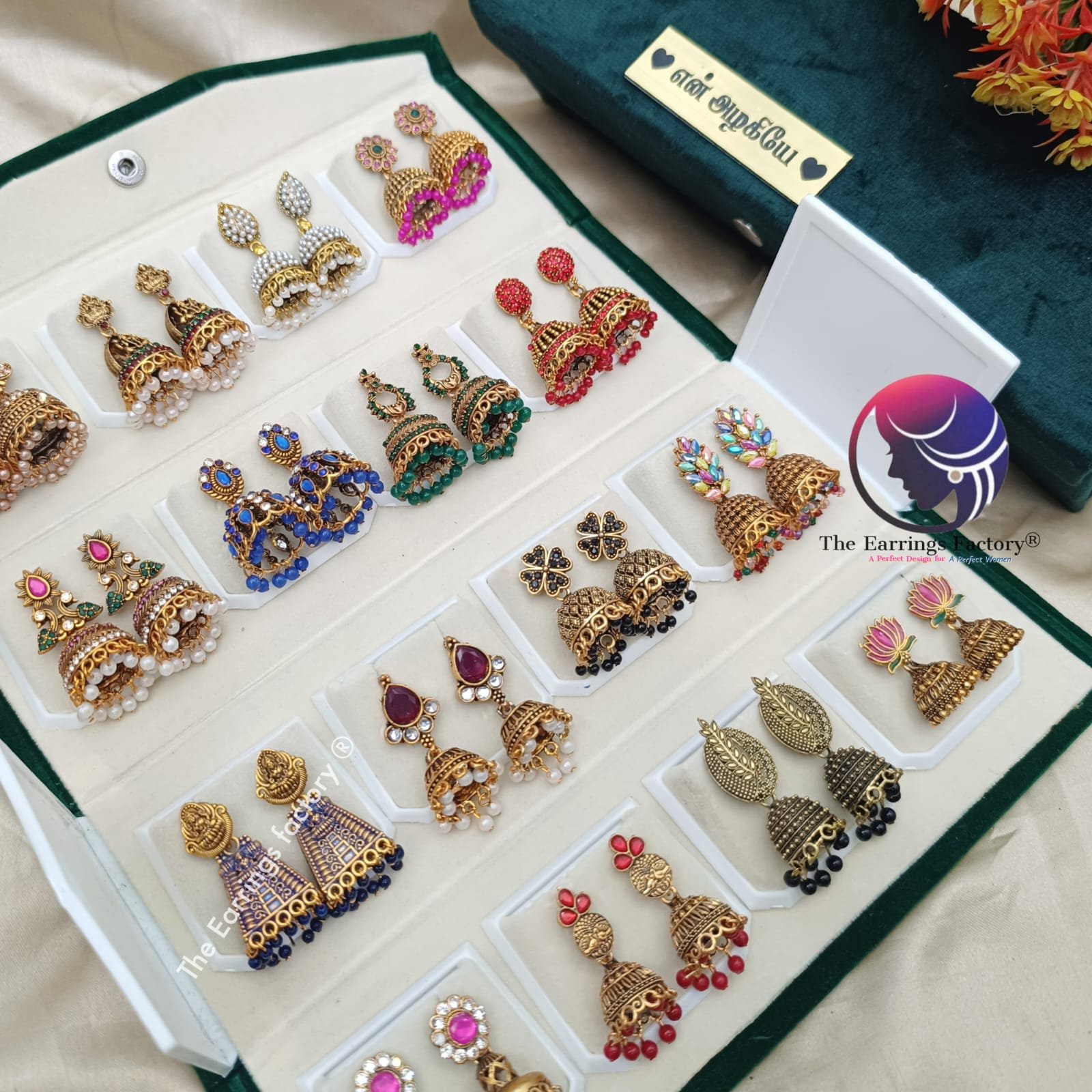 Set of 16 pair Earrings With Folding Jewellery box