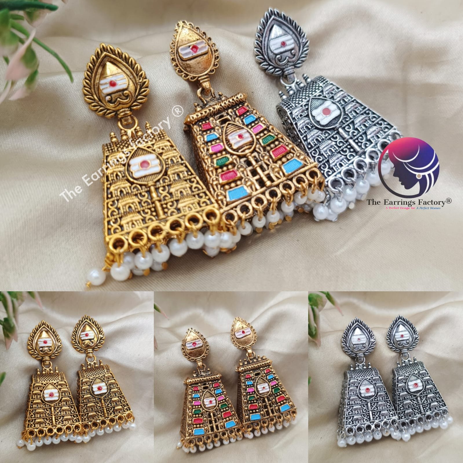 Traditional Gopuram Golden  Pearl beads Vel Jhumka