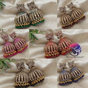 Traditional Golden Butterfly Colourful Pearl Beads Stone Jhumka