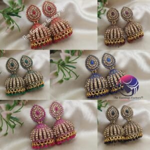 Traditional Golden Colourful Pearl Beads Stone Jhumka