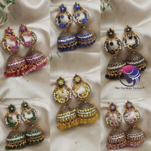 Traditional Golden Peacock Colourful Pearl Beads Floral Stone Jhumka