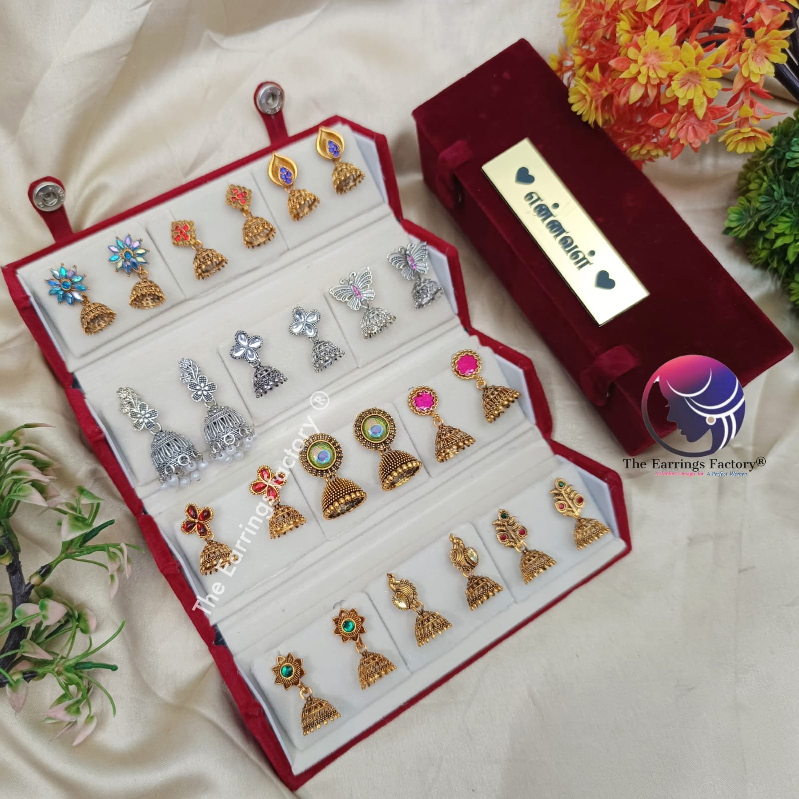 Set of 12 pair Earrings With Folding Jewellery box