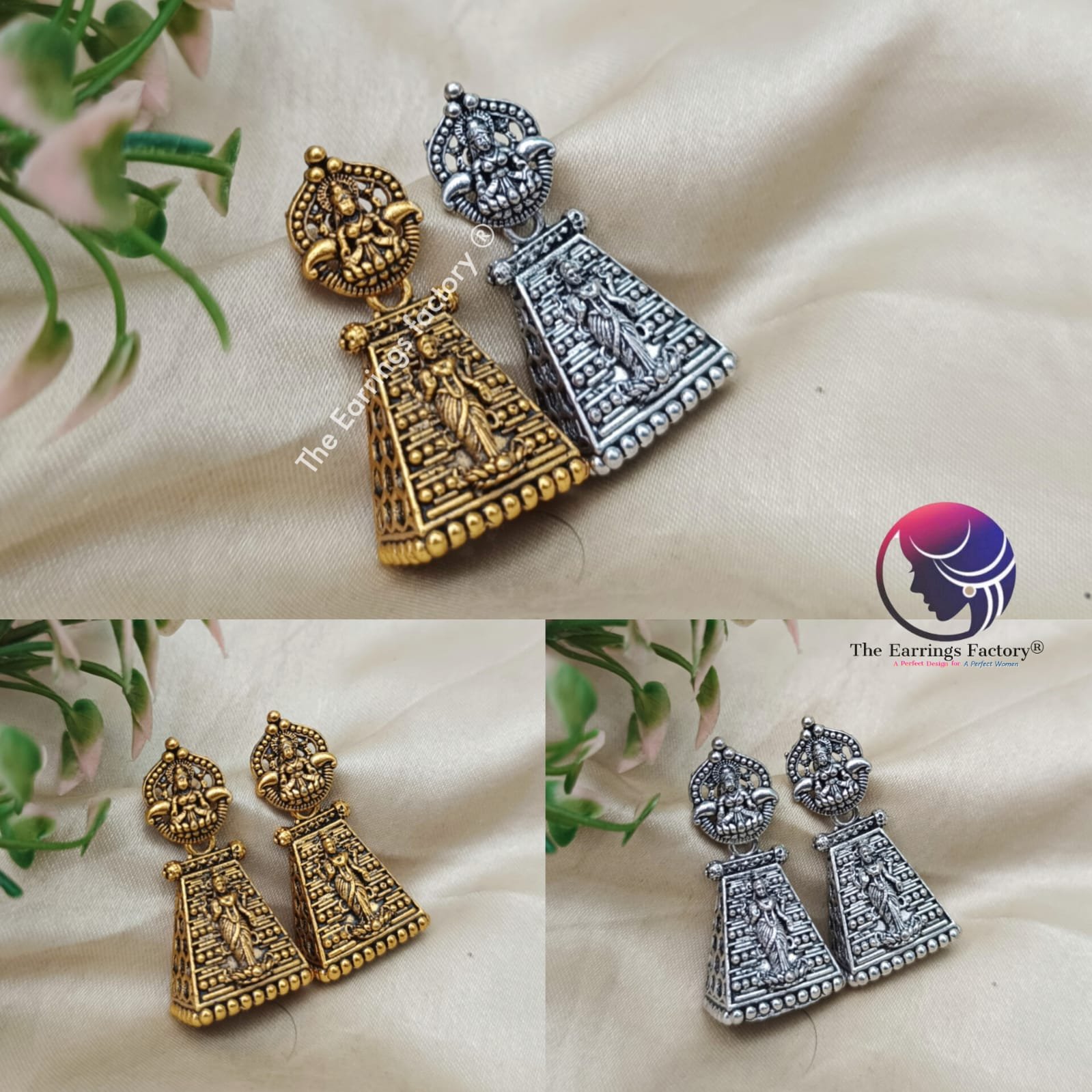 Traditional Gopuram Golden | Silver Temple Jhumka
