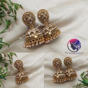 Traditional Golden Pearl beads stone jhumka