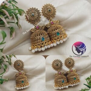 Traditional Golden Pearl beads Multi stone jhumka