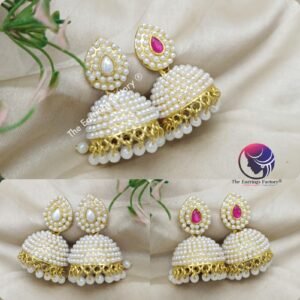 Traditional Weightless Golden Pearl Beads Stone Jhumka