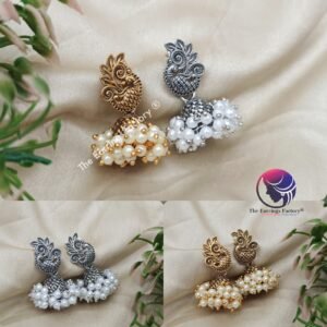 Traditional Golden | Silver Pearl Beads Peacock Jhumka