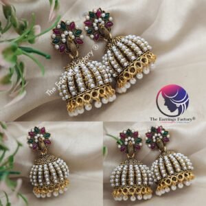 Traditional Peacock Golden Multi Stone Pearl Jhumka