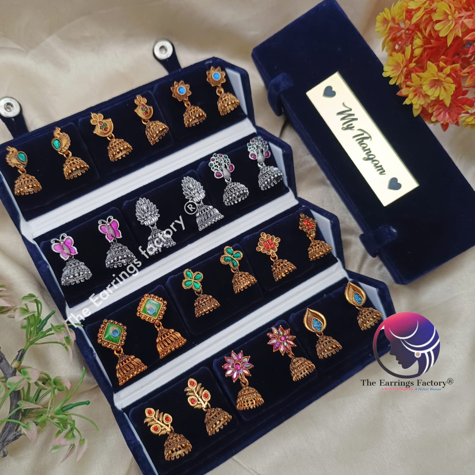 Set of 12 pair Earrings With Folding Jewellery box