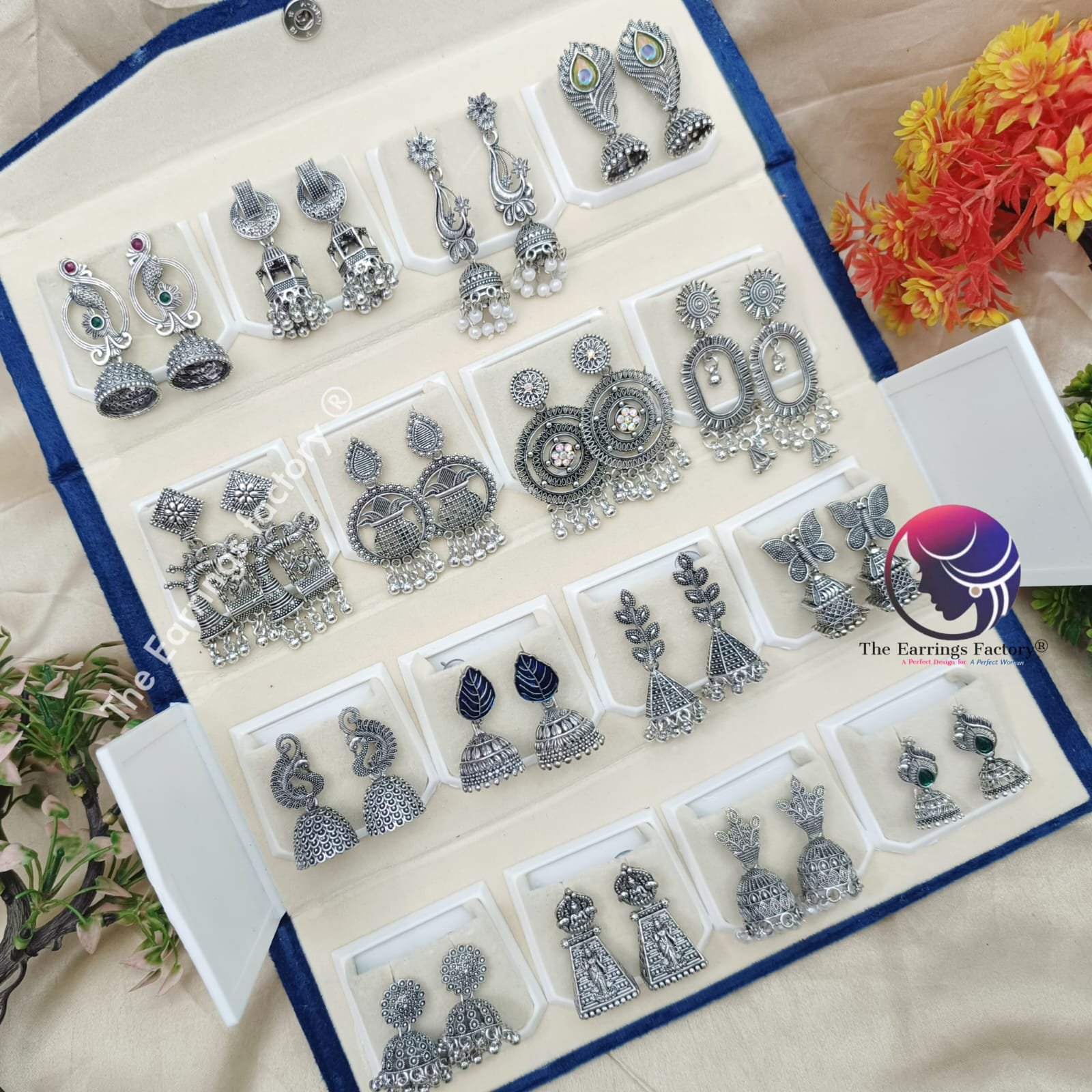 Set of 16 pair Earrings With Folding Jewellery box