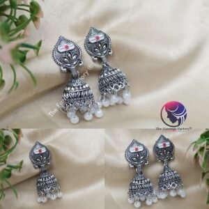 Traditional Silver Pearl beads Vel Jhumka