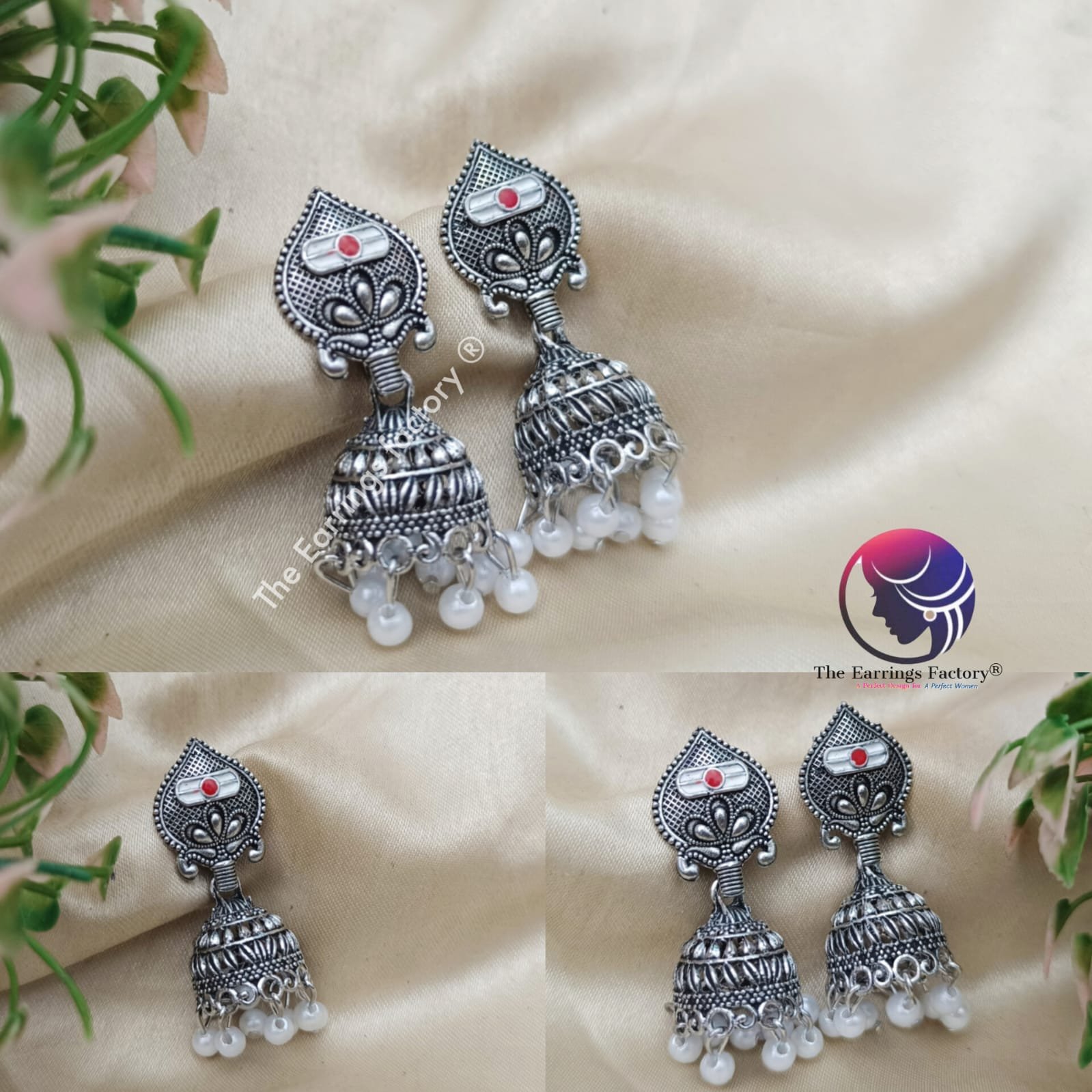 Traditional Silver Pearl beads Vel Jhumka