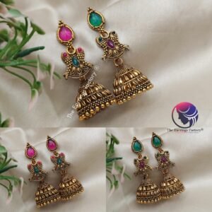 Traditional Golden Multi Stone Long Jhumka