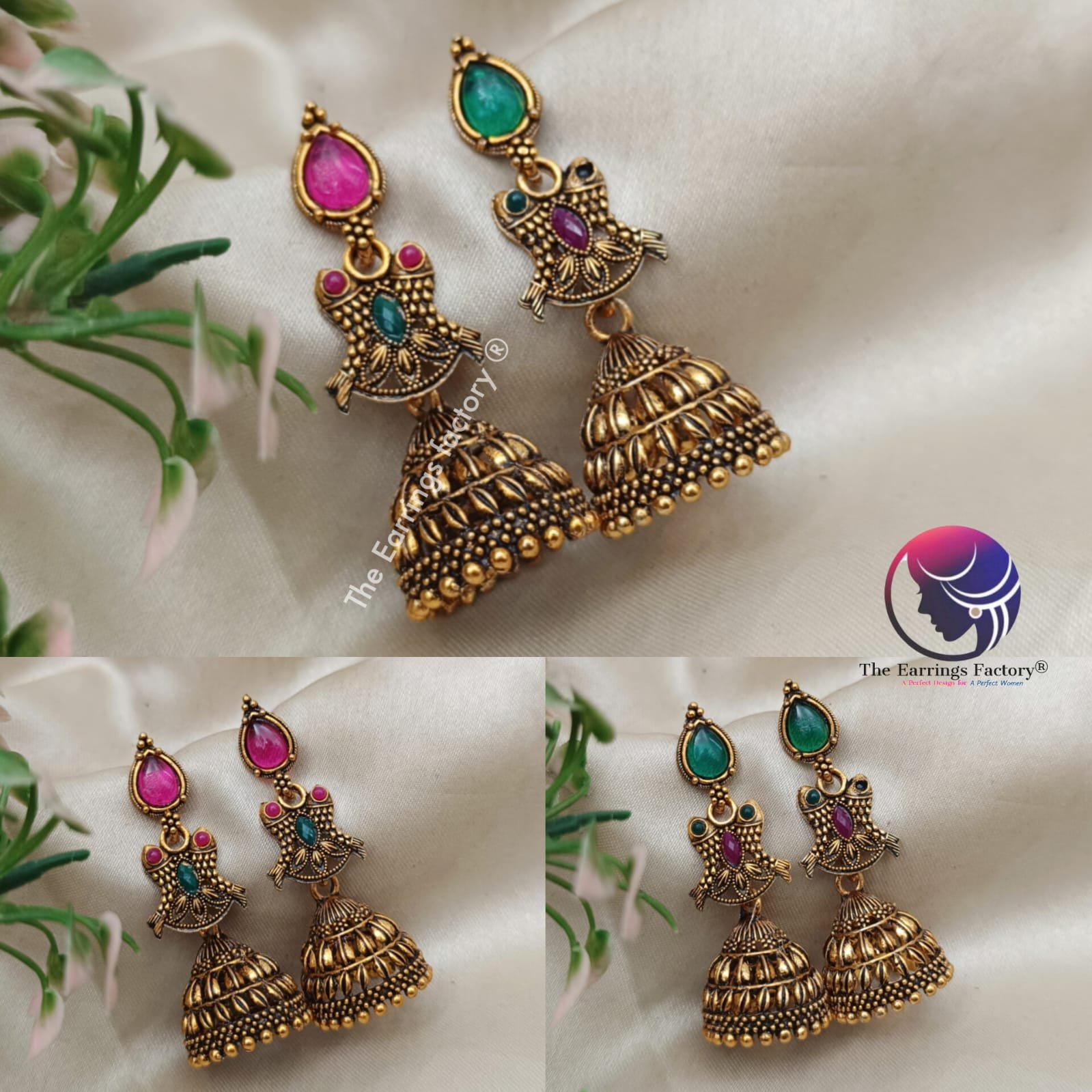Traditional Golden Multi Stone Long Jhumka