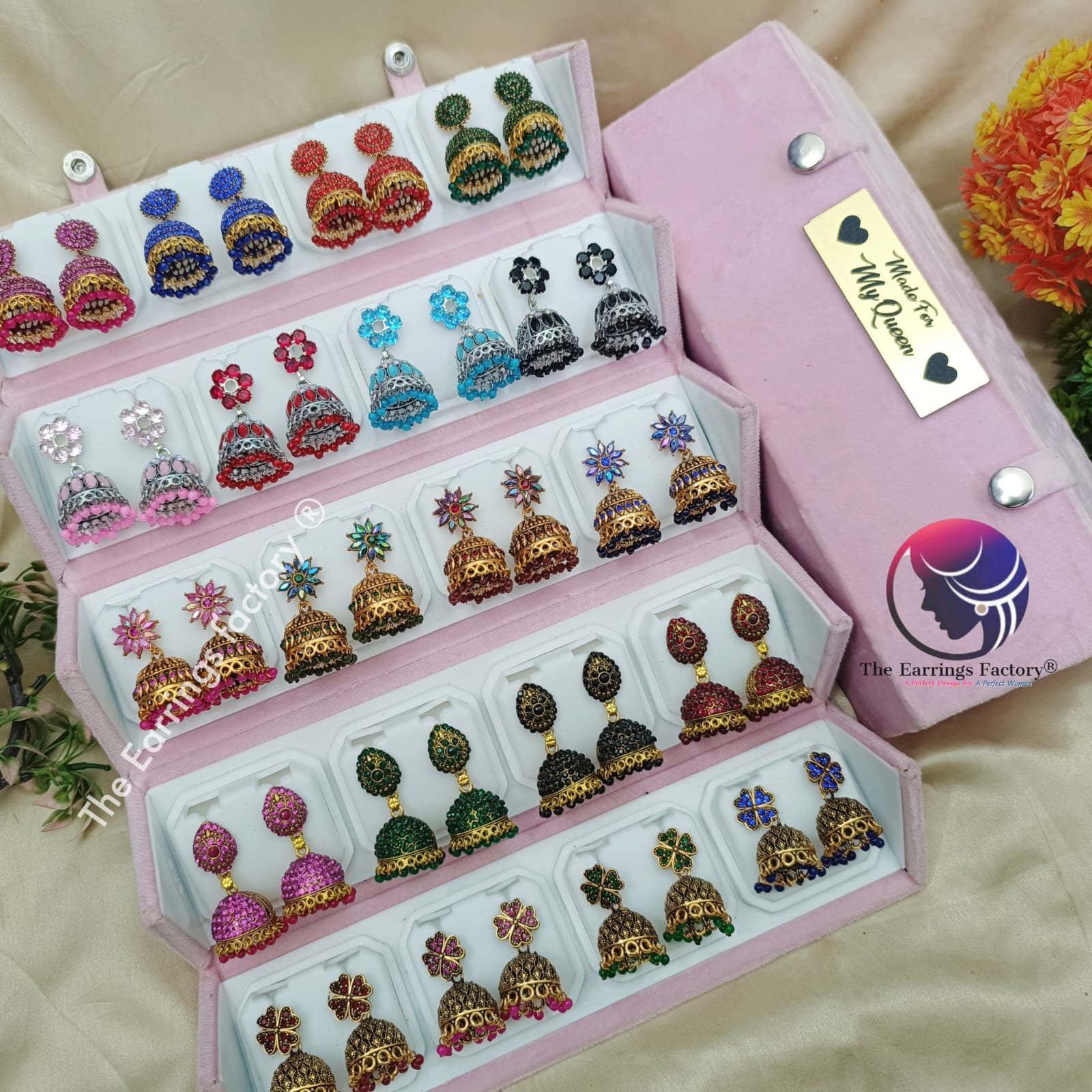 Set of 20 pair Earrings With Folding Jewellery box