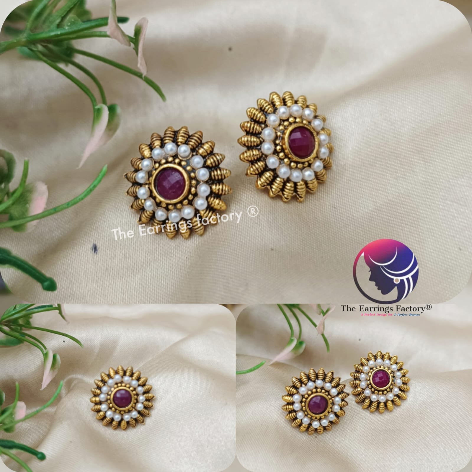 Trending Golden Pearl beads Stone Studs