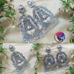 Traditional Gopuram Silver Pearl Beads Dangle Vel Earrings