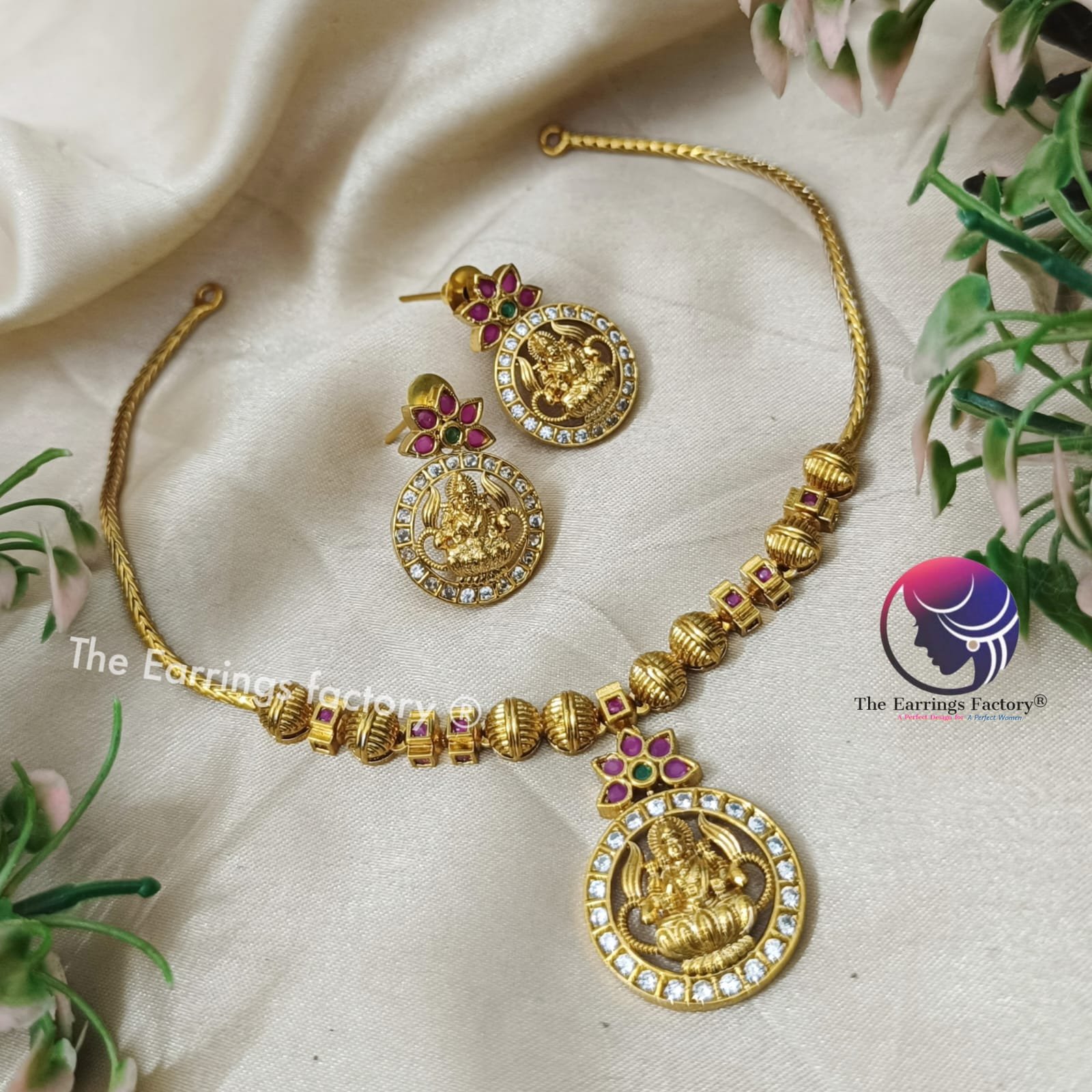 Trending Antique Lakshmi Multi Stone Neckset with Earrings