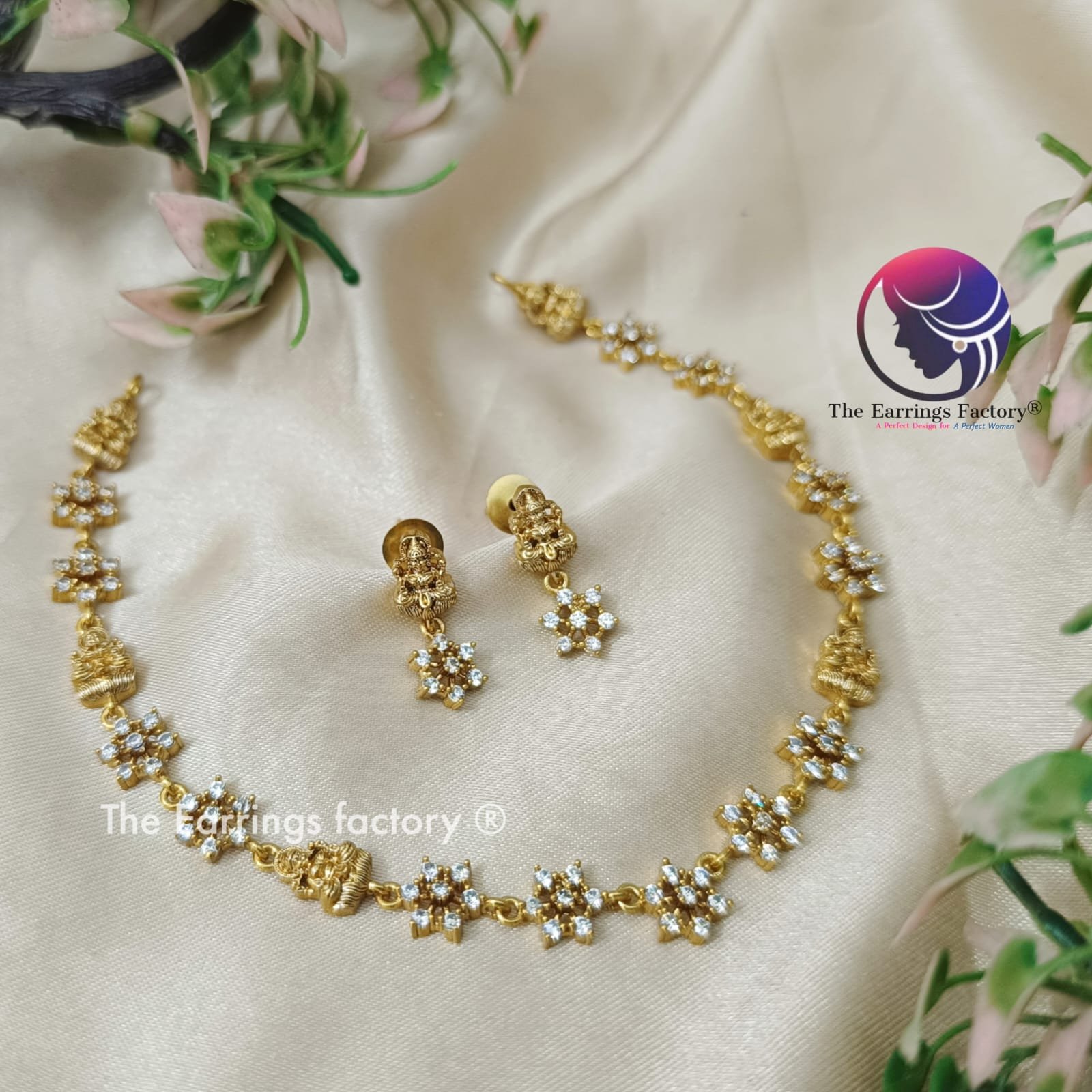 Trending Antique Lakshmi AD Stone Neckset with Earrings - Image 2