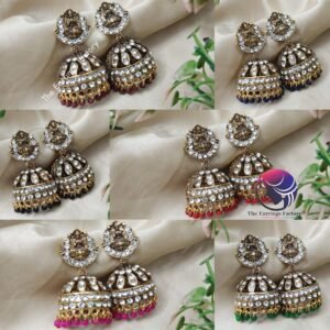 Traditional Golden lakshmi Colourful Pearl beads stone Temple jhumka