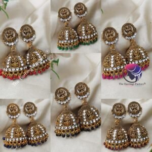 Traditional Golden lakshmi Colourful Pearl beads stone Temple jhumka