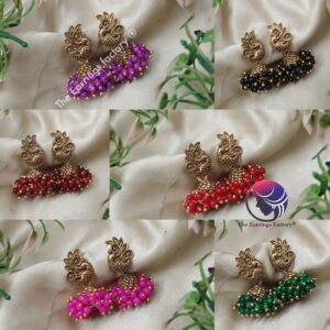 Traditional Golden Peacock Colourful Pearl beads jhumka