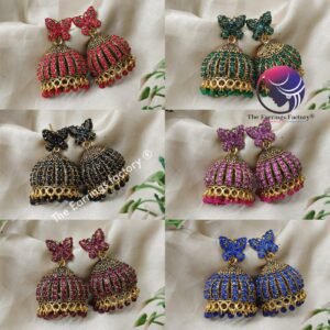 Traditional Golden Butterfly Colourful Pearl Beads Stone Jhumka